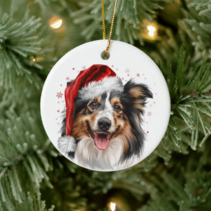 Glücklicher Sheltie-Hund Weihnachten Personalisier Keramik Ornament