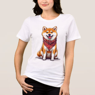 Glücklicher Shiba-Inu-Hund mit einem stilvollen ro Tri-Blend Shirt