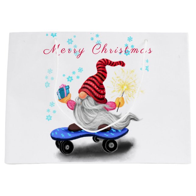 Glücklicher Skater Gnome mit Geschenken und Sparkl Große Geschenktüte (Vorderseite)