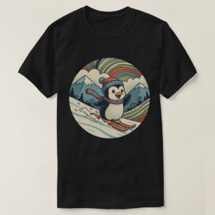 Glücklicher Skifahrender Pinguin - Retro Winterabe T-Shirt
