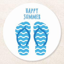 Glücklicher Sommer-Untersetzer mit Flip Flops Runder Pappuntersetzer
