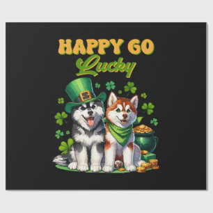 Glücklicher Sorgloser Süßer Husky St. Patricks Tag Geschenkpapier