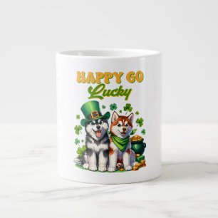 Glücklicher Sorgloser Süßer Husky St. Patricks Tag Jumbo-Tasse