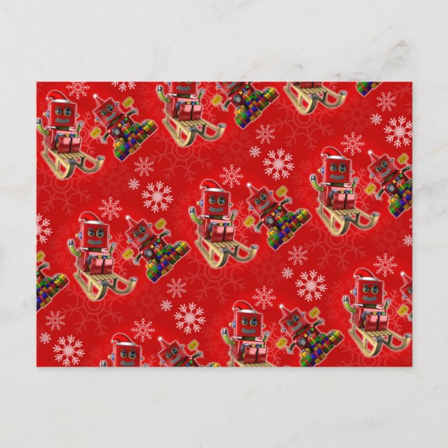Glücklicher Spielzeugroboter Feiertagspostkarte (Vorderseite)
