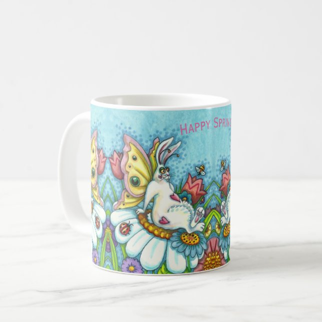 GLÜCKLICHER SPRING FLUTTERBUN RABBIT, FUNNY BUNNY  KAFFEETASSE (Vorderseite Links)
