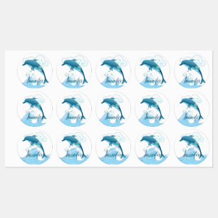 Glücklicher springender Delphin mit Blasen Etiketten