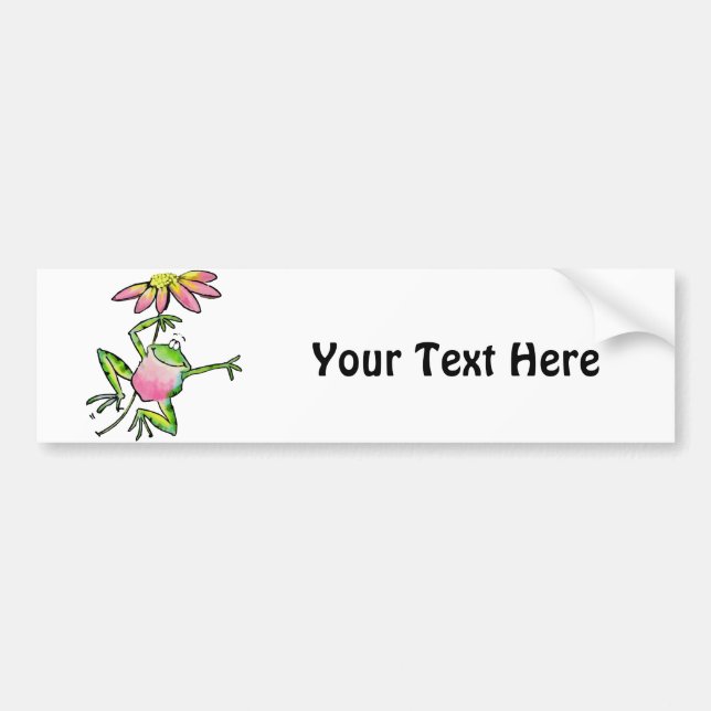 Glücklicher Springenfrosch mit rosa Gänseblümchen Autoaufkleber (Vorne)