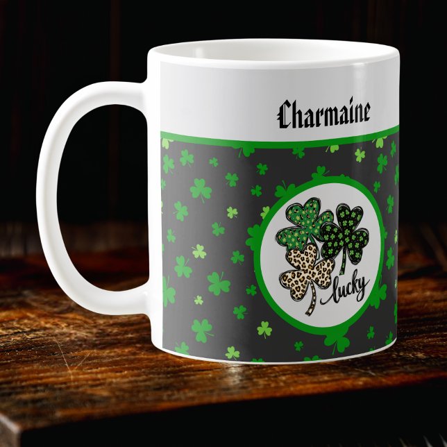 Glücklicher St. Patrick Shamrock Grün Schwarz Katz Kaffeetasse (Von Creator hochgeladen)