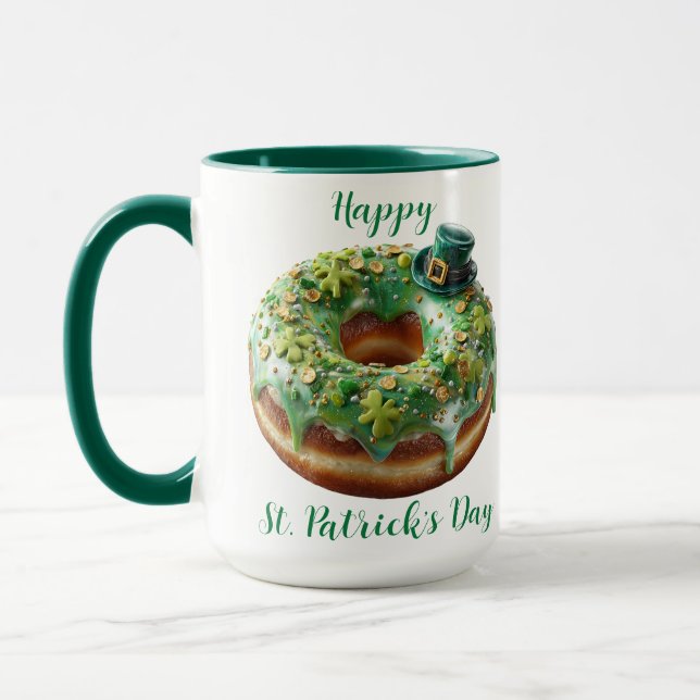 Glücklicher St. Patrick's Day Donut mit Koboldhut Tasse (Links)