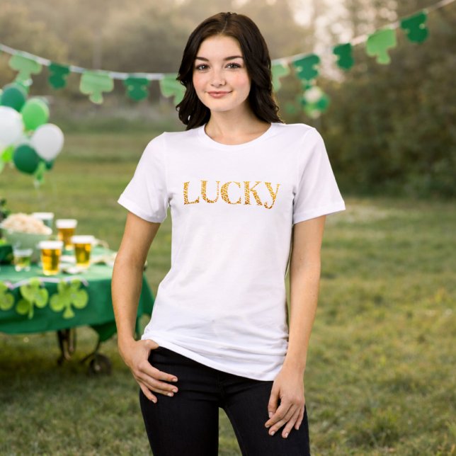 Glücklicher St. Patrick's Day Goldblatt-Mustertext Tri-Blend Shirt (Von Creator hochgeladen)