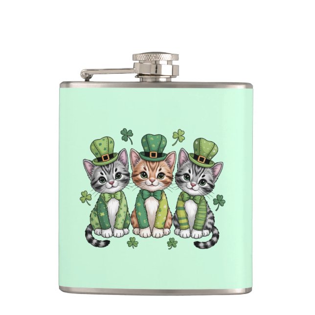 Glücklicher St. Patrick's Day Kätzchen-47474 Flachmann (Vorderseite)