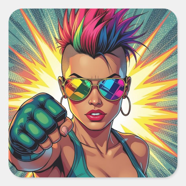 Glücklicher Stolz! Lgbtqia+ Monat Quadratischer Aufkleber (Vorderseite)