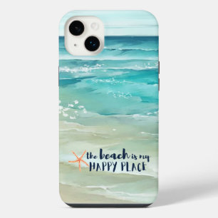 Glücklicher Strandort Wasserfarben Wellen Küste iPhone 14 Plus Hülle