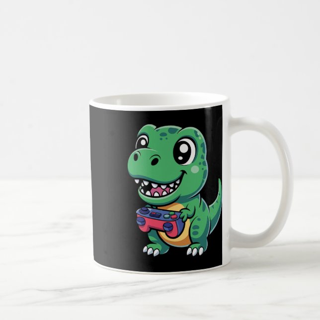 Glücklicher T-Rex mit Spielcontroller Süßer Gamer- Kaffeetasse (Rechts)