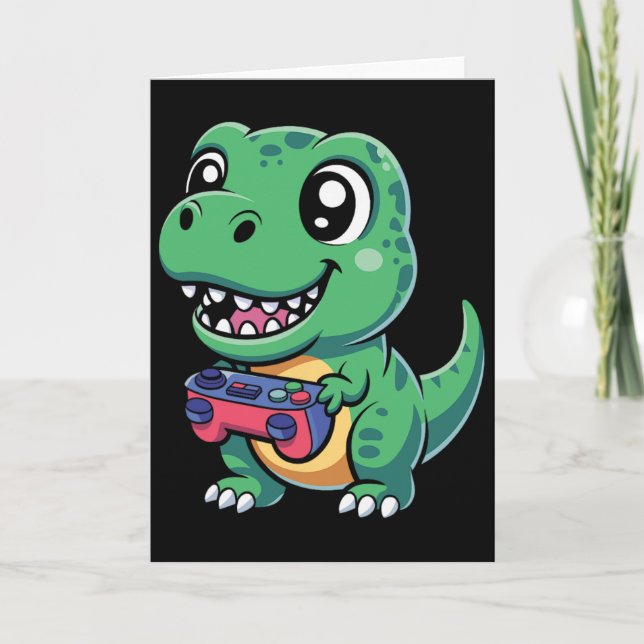 Glücklicher T-Rex mit Spielcontroller Süßer Gamer- Karte (Vorderseite)