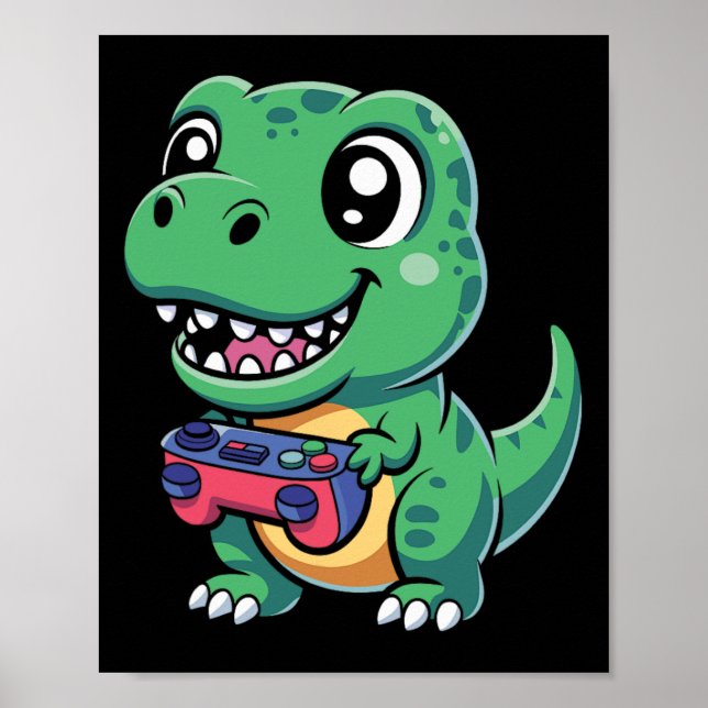Glücklicher T-Rex mit Spielcontroller Süßer Gamer- Poster (Vorne)