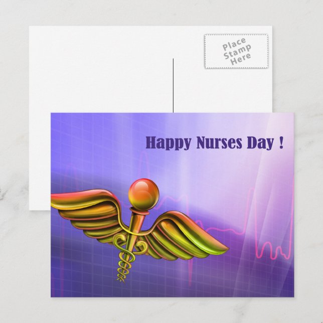 Glücklicher Tag der Krankenschwestern. Caduceus Postkarte (Vorne/Hinten)