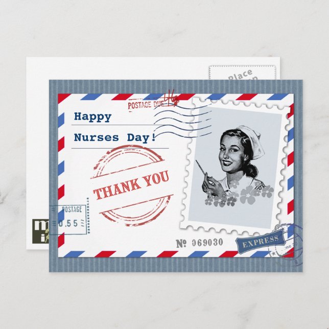 Glücklicher Tag der Krankenschwestern. Retro Nurse Postkarte (Vorne/Hinten)