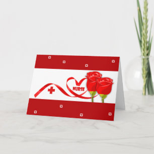 Glücklicher Tag der Krankenschwestern. Rote Rosen  Dankeskarte