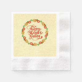 Glücklicher Tanksgiving Red Gold Wreath Cocktail Serviette