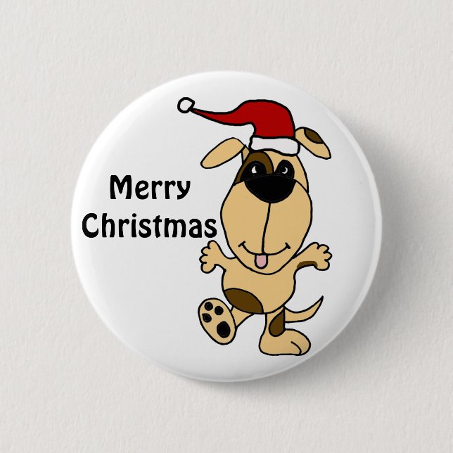 Glücklicher Tanzen-Hund im Button (Vorderseite)
