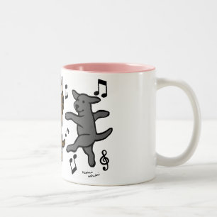 Glücklicher tanzender Labrador-Trio-Cartoon Zweifarbige Tasse