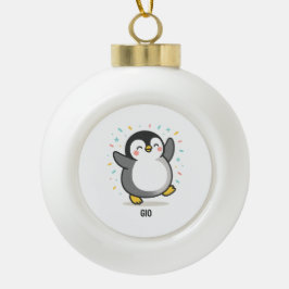 glücklicher tanzender Pinguin - individuelle Kinde Keramik Kugel-Ornament