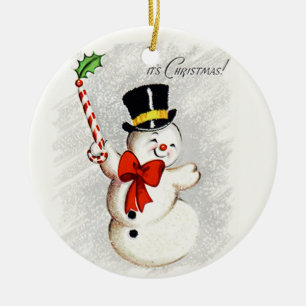 Glücklicher tanzender Schneemann Vintage-Ornament Keramik Ornament