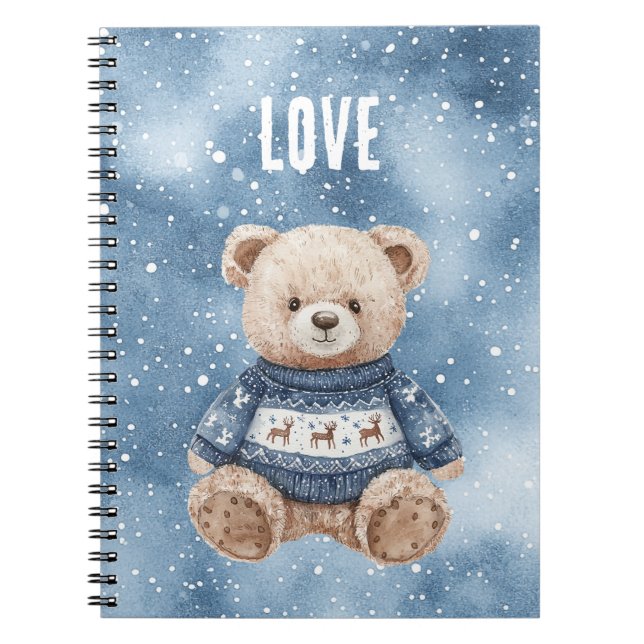 Glücklicher Teddybär Blauer Pullover Liebe Notizblock (Vorderseite)