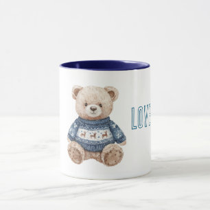 Glücklicher Teddybär Blauer Pullover Liebe Tasse