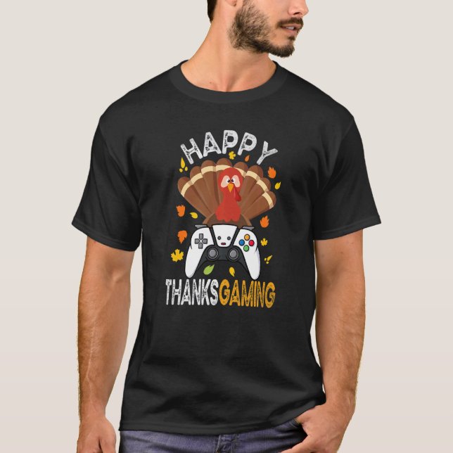 Glücklicher Thanksgaming Niedlicher Videospielcont T-Shirt (Vorderseite)