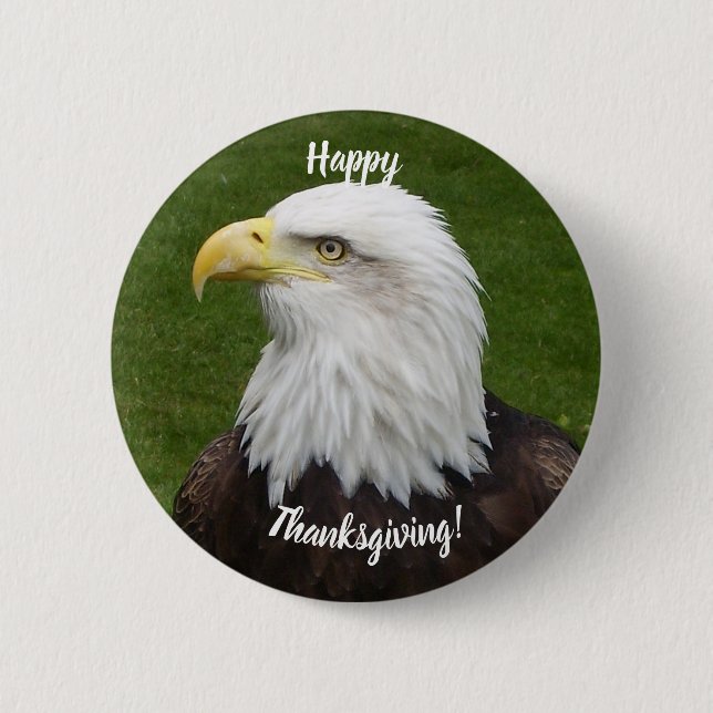 Glücklicher Thanksgiving-Bald-Adler Button (Vorderseite)