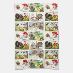 Glücklicher Thanksgiving Medley Vintage Postkarte Geschirrtuch