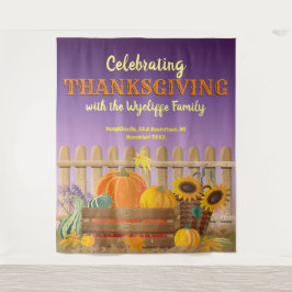 Glücklicher Thanksgiving Pumpkin Sonnenblumen Herb Wandteppich