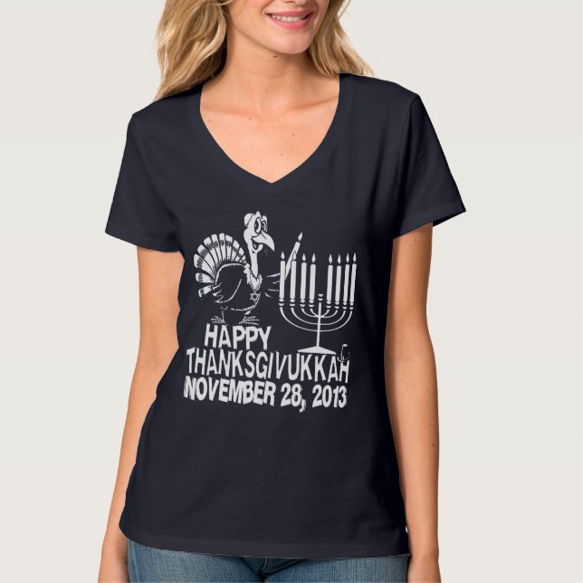 Glücklicher Thanksgivukkah Thankgiving Chanukka T T-Shirt (Vorderseite)