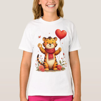 Glücklicher Tiger hält ein Herzballon T-Shirt
