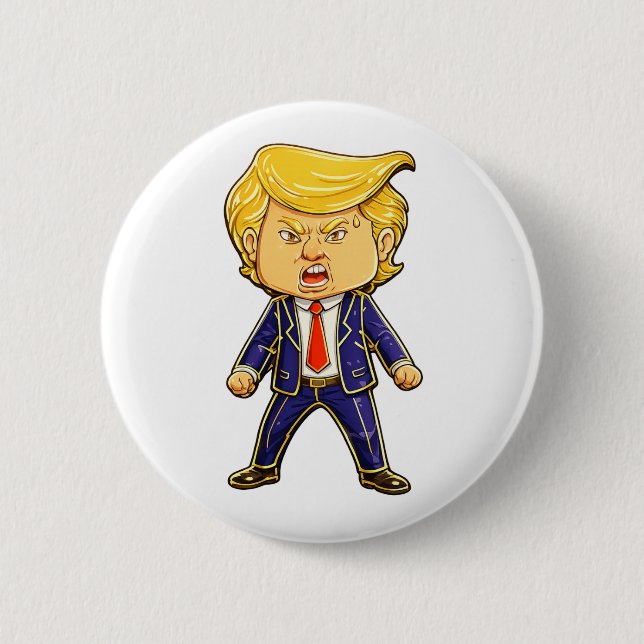 Glücklicher Trump Pin Chibi Cartoon Lustiger Meme  Button (Vorderseite)