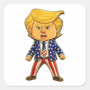 Glücklicher Trump-Reverspin Chibi-Cartoon Patrioti Quadratischer Aufkleber