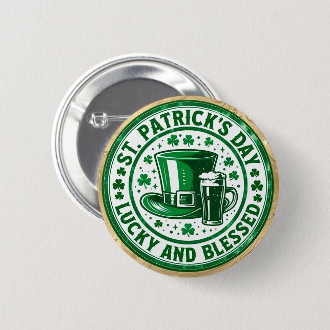 Glücklicher und gesegneter St. Patrick's Day Button (Vorne & Hinten)