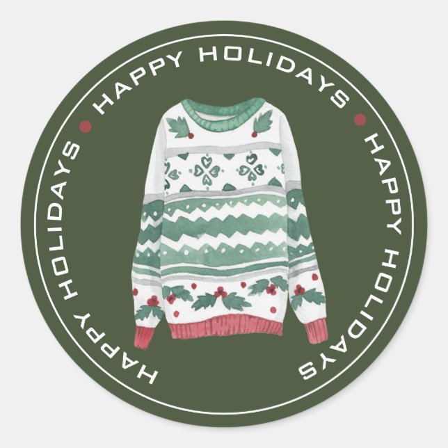 GLÜCKLICHER URLAUB, CHRISTMAS SWEATER RUNDER AUFKLEBER (Vorderseite)