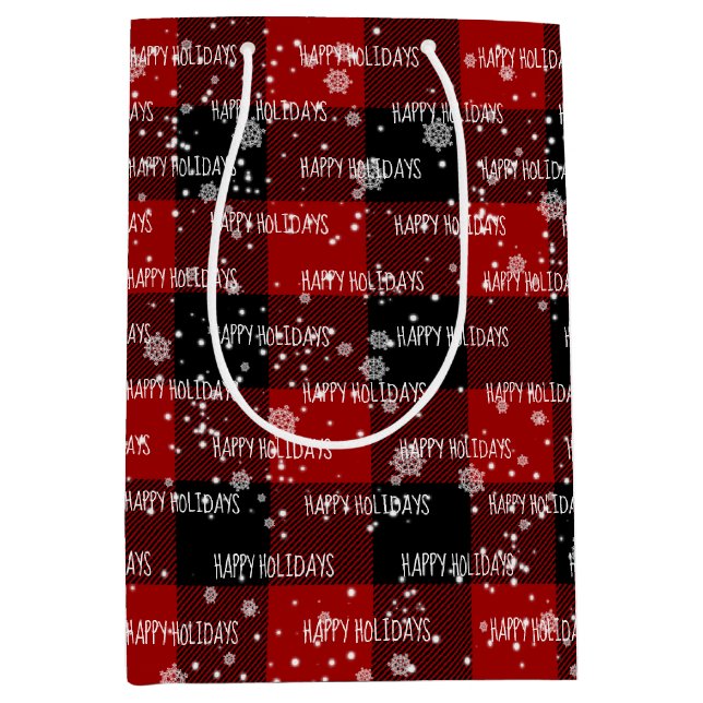 GLÜCKLICHER URLAUB Text in Schneeflocken Mittlere Geschenktüte (Vorderseite)