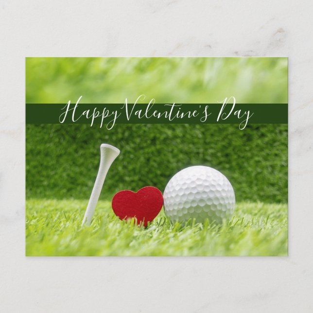 Glücklicher Valentiner Golfer mit Liebe und Golfba Postkarte (Vorderseite)