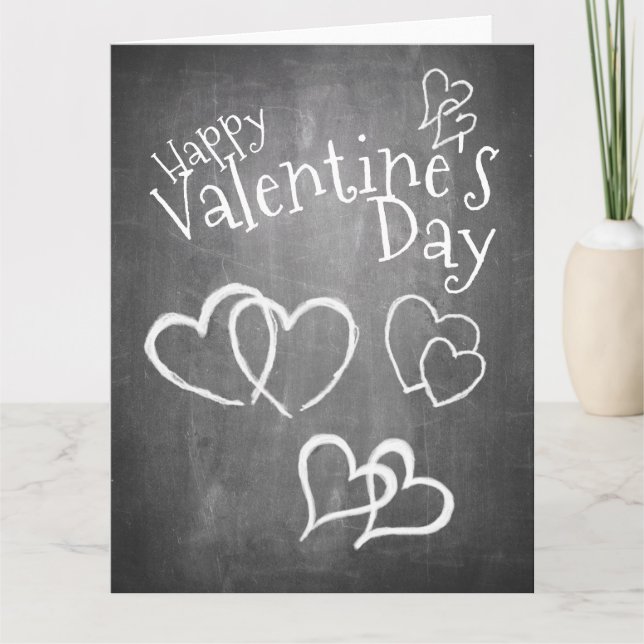 Glücklicher Valentinstag auf einem Kreidebrett Karte (Vorderseite)