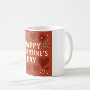 Glücklicher Valentinstag Becher – Rote Herzen & Fl Kaffeetasse