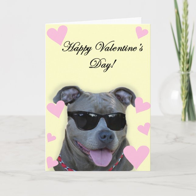 Glücklicher Valentinstag blaues pitbull mit Feiertagskarte (Vorderseite)