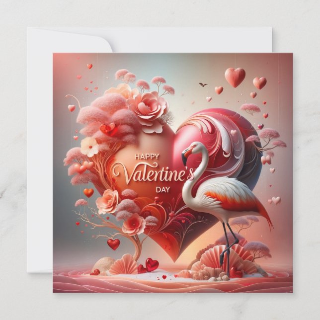 Glücklicher Valentinstag Flamingo Feiertagskarte (Vorderseite)