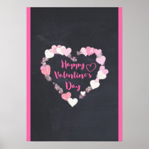 Glücklicher Valentinstag-Glittery rosa Herzen Poster