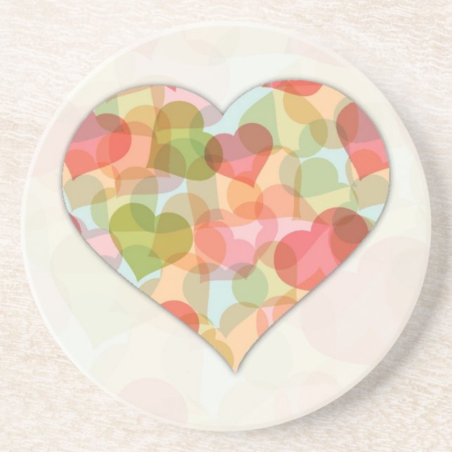 Glücklicher Valentinstag mit bunten Herzen Sandstein Untersetzer (Vorne)