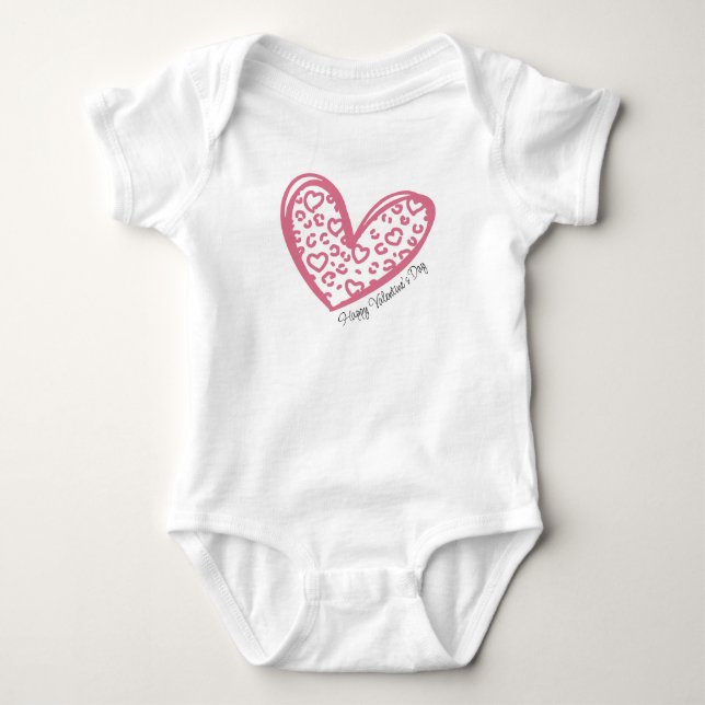 Glücklicher Valentinstag mit rosa Herzen Baby Strampler (Vorderseite)