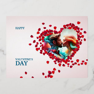 Glücklicher Valentinstag mit Rose Folien Feiertagspostkarte
